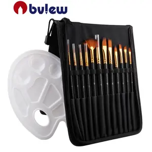 Bview Art Professional Pink And Blue Artist Includes Round And Flat Nylon Paint Brushes Set of 13 Pcs
