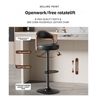 Tabourets de bar en bois massif, design moderne et minimaliste, hauteur réglable, pivotants, structure métallique, pour usage commercial et domestique, avec dossier.