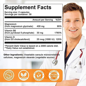 120 gélules de glycinate de magnésium, gélules à absorption facile, complément de magnésium, vitamine B6, vitamine D, capsules de glycinate de magnésium - Product Image 2
