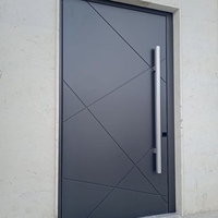 Puerta de Entrada de Lujo de Aleación de Aluminio con Textura de Madera Tallada a Mano, Puerta Principal de Seguridad Exterior para Residencia/Villa