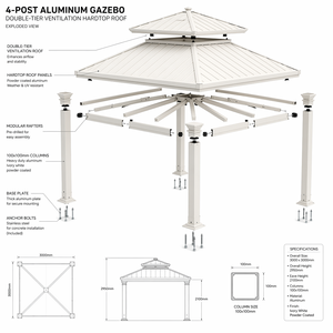 Gazebo de Aluminio de Lujo para Exteriores, Techo Rígido Impermeable, Pabellón de Jardín, Pérgola Permanente <span class=keywords><strong>con</strong></span> <span class=keywords><strong>Cortinas</strong></span> y Mosquitera - Product Image 6