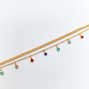 Bijoux de cheville en cuivre plaqué or 18 carats pour femmes mode chaîne cubaine perle pierre Chic cadeau pour filles bracelet de cheville en cristal Double couche - Product Image 3