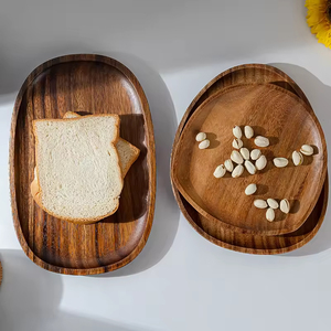 Assiettes en bois d'acacia et <span class=keywords><strong>de</strong></span> noyer noir, rondes, irrégulières, ovales, <span class=keywords><strong>vaisselle</strong></span> en bois massif pour fruits, desserts, pain - Product Image 3