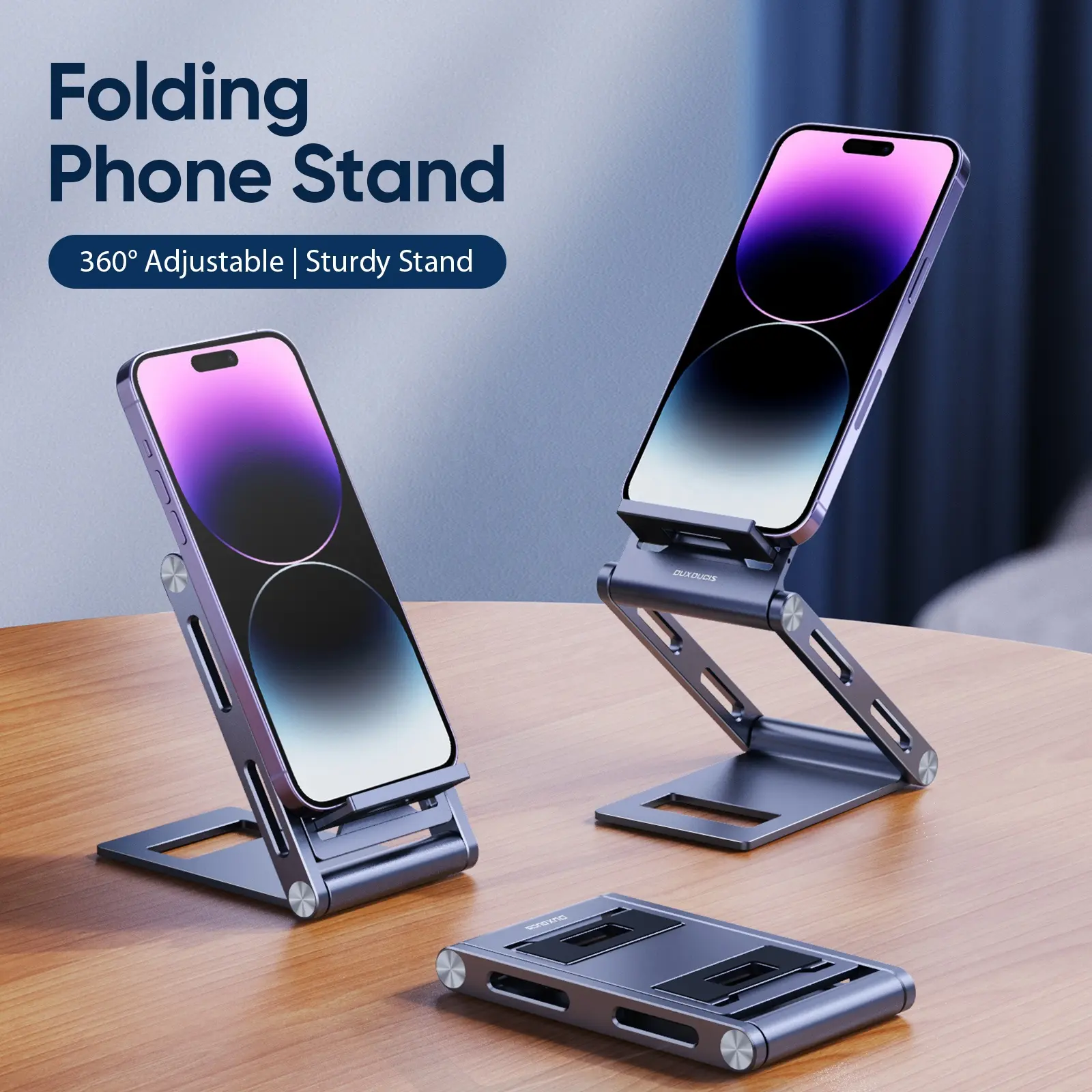 Duxducis Phone Stand Alloy Einstellbare Desktop-Unterstützung für Apple Xiaomi Tablet Stand Angle Folding Metal Silicon Stand