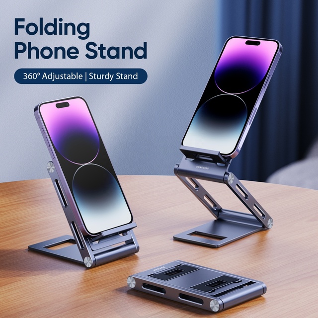 Duxducis Phone Stand Alloy Adjustable Desktop Support for Apple Xiaomi Tablet Stand 360 Angle Folding Metal Silicon Stand