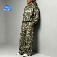 Ensemble survêtement camouflage homme personnalisé avec logo, sweat à capuche oversize et pantalon large, style Y2K streetwear décontracté