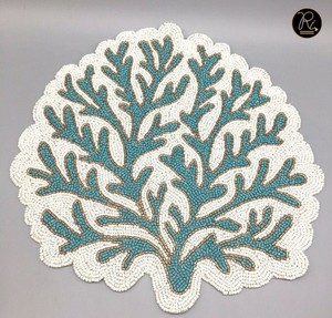 Handmade Beaded Leaf <b>Placemat</b> for Dining Table Decorative Table Mat Luxury Beadwork <b>Placemat</b> for Home Decor and Festive Use - Product Image 2