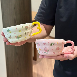 Taza de Leche con Diseño Floral, Tapa de Cerámica, Cuchara, Patrón de Dibujos Animados, Caja de Regalo, Regalo Creativo de Cumpleaños para Hombres - Product Image 4