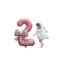 Foto-Requisiten zum 1. Geburtstag und Feiertagen für Mädchen, Aluminiumfolie, rosa Schleifen-Zahlenballons, Partydekorationen und fotografische Hintergründe