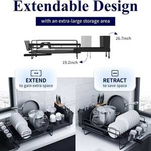 Égouttoir à vaisselle rétractable en métal sur pied pour cuisine, idéal pour le rangement et le nettoyage des outils d'évier à usage domestique - Product Image 2