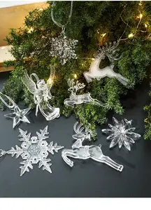 ديكور عيد الميلاد، زينة الكريسماس المعلقة، دلاية الكريسماس الشفافة على شكل ندفة ثلجية، زينة شجرة الكريسماس من الأكريليك