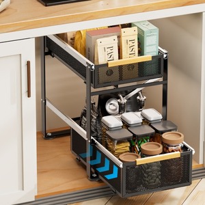 Panier coulissant à deux étagères pour le coin de la <span class=keywords><strong>cuisine</strong></span> Rangement des épices Organisateur avec poignée en bois <span class=keywords><strong>Tiroir</strong></span> de rangement coulissant - Product Image 2