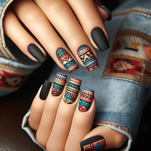 Prensa <span class=keywords><strong>negra</strong></span> reutilizable en las uñas Juego de uñas postizas de almendra mediana Uñas postizas <span class=keywords><strong>mate</strong></span> Prensa en puntas francesas con diseños - Product Image 4