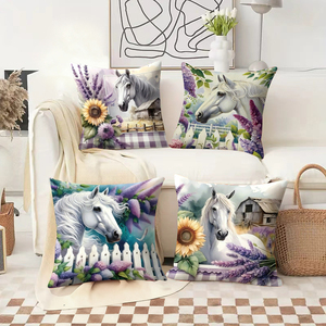 Elegantes almohadas decorativas con temática de caballos y lavanda para un decoro acogedor del hogar. - Product Image 2