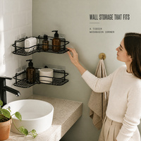 Étagère d'angle murale pour salle de bain, panier de douche, support de rangement sans perçage, adhésif, en fil d'acier inoxydable, organisateur multifonction moderne pour