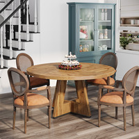 Table à manger ronde en bois moderne - Certifiée CE avec base géométrique sur piétement pour cuisine et salle à manger (4-6 places)