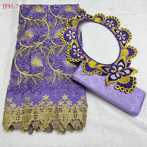 JF91 2.5yards de <span class=keywords><strong>bazin</strong></span> riche + 2.5yards de tissu de dentelle <span class=keywords><strong>africaine</strong></span> avec collier pectoral dentelle de voile suisse de style nigérian pour la <span class=keywords><strong>couture</strong></span> de <span class=keywords><strong>robe</strong></span> - Product Image 3