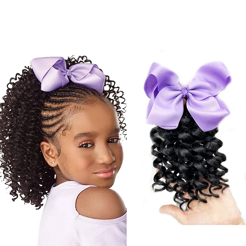 ビビアンの小さな女の子ポニーテールヘアエクステンションカネカロン人毛のような巻き毛の波状のプライベートラベルヘア製品黒人の女の子のための