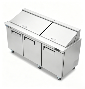 Réfrigérateur de préparation de salades pour restaurants et hôtels, station de préparation, refroidisseur d'air monotempérature, 3 portes, acier inoxydable, 72 pouces - Product Image 2