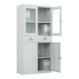 Có thể điều chỉnh Kệ 2 đôi Swing Glass nửa lưu trữ đồ nội thất văn phòng nhà kim loại thép-cửa tập tin tủ với hai ngăn kéo giữa - Product Image 2