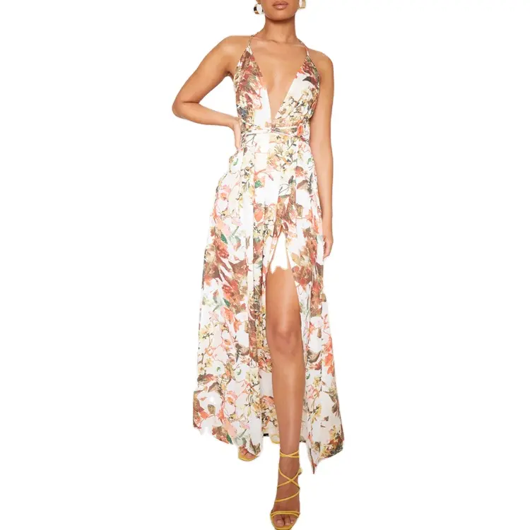 Tingfly — robe longue à col en V profond, fleurie, en mousseline, pour femmes, tenue de soirée ou de plage, Style bohème, nouveauté, été, 2020