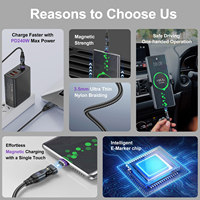 Kabel Data USB-C 240W Super Fast Charging Dual-to-Triple Right-Angle Magnetic Braided Jacket Weaving Material 5A PD 100W
