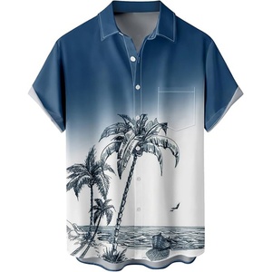 Camisas Hawaianas para Hombre con Logotipo Personalizado, Transpirables, ODM, Cuello Mao, Estampadas, Holgadas, de Manga Corta, para Playa, Resort, Casuales - Product Image 1