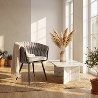 Chaises de salle à manger contemporaines en cuir tressé avec dossier, structure métallique, siège design pour villa de luxe, salle d'exposition, loft artistique