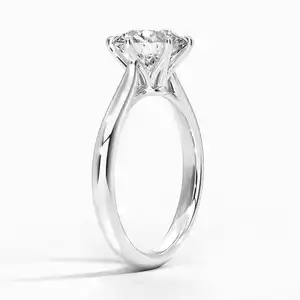 Personalizado 14K 18K Clássico 6 Garras 0.5cts Rodada Solitaire Anel De Diamante De Ouro Branco Diamante Jóias Anéis