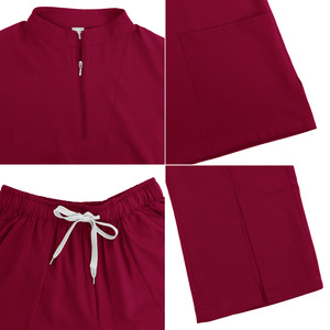 Women's Red Scrub Set With Zipper Top And Straight Leg Pants Moisture Wicking Hospital Uniform Split Set - Product Image 5
