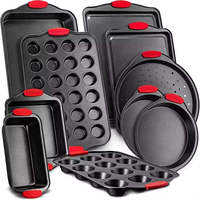 Ensemble de moules à pâtisserie rectangulaires en acier au carbone antiadhésif XINZE avec poignées en silicone rouge, résistants au four, pour biscuits et gâteaux, pour restaurant