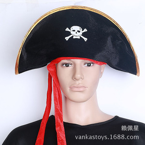 Pirate Hat With Skull Pattern <b>Red</b> <b>Ribbon</b> Costume Prop Halloween Cosplay - Product Image 2