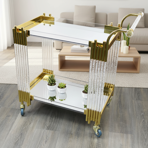 Chariot de service à 2 niveaux en métal doré à 4 roues pour aliments et bonbons, idéal pour salon et hôtel – Vente chaude, haute qualité, livraison rapide - Product Image 1