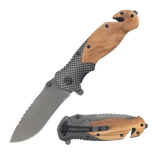 Cuchillo de bolsillo plegable para supervivencia, mango de madera de aluminio marrón Popular, gran oferta