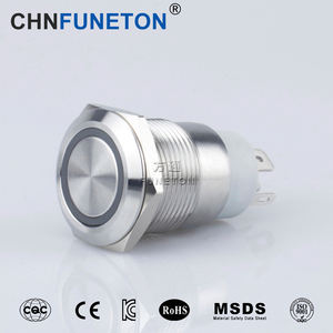 19/22mm 스테인리스 스틸 푸시 버튼 스위치 16A 20A <span class=keywords><strong>250V</strong></span> 1NO IP67 방수 링 LED 라이트 잠금/순간 작동 - Product Image 4