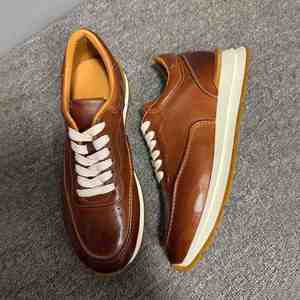 Baskets sportives en cuir marron délavé pour hommes, faites à la main, décontractées, à lacets, confortables, antidérapantes, légères, style streetwear, été - Product Image 2