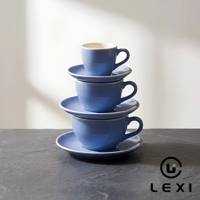 Ensemble de tasses à café et soucoupes en porcelaine fine brillante, 3 pièces, bleu périvinyle, design italien moderne, durable, marque LEXI, pour la maison et l'hôtel