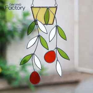Hängen Sie Metall dekorative Objekte Pflanze Blume Glasmalerei Sun catcher Glas Ornament Wand kunst für Home Decoration