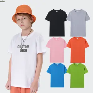 Conyson Custom Logo High Quality 200GSM Cotton Plain Children's T-shirts Solid Colors Kids Clothes Boys Girls T Shirts