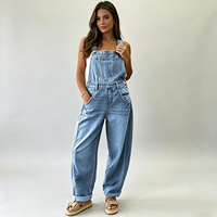 Salopette en jean pour femme à jambes larges, coupe décontractée, boutonnée, en coton, pour les sorties du week-end et les balades