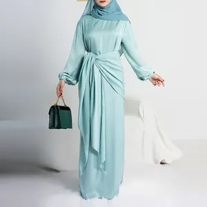 Pakistani Ontwerpt Salwar Kameez Effen Gele Formele Abaya Moslim Plus Size Dames Casual Jurken
