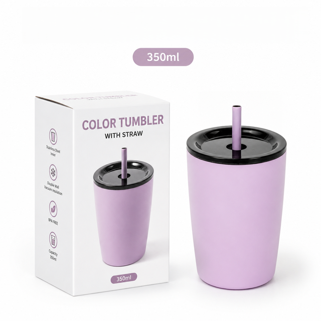12oz Insulated Coffee Tumbler with Straw 350ml Stainless Steel Vacuum Travel Mug BPA Free FDA Approved Custom Logo for Office