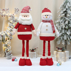 Père Noël et bonhomme de neige en tissu tricoté de 38 pouces avec jambes rétractables, décoration de Noël d'intérieur - Product Image 1