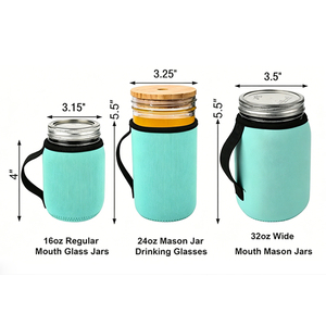 Manchon isotherme en néoprène pour bocal Mason 32oz (bouche standard et large) avec poignée, personnalisable avec logo, réutilisable pour fêtes en extérieur - Product Image 2
