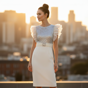 ZYHT 50919 kadın resmi kokteyl beyaz sarı seksi diz boyu ziyafet gelin gece payetli bayanlar zarif parti elbise - Product Image 2