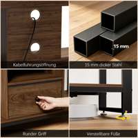 Meuble TV industriel rustique avec éclairage LED et prise de courant, console multimédia en métal et bois de 150 cm pour téléviseurs de 80 pouces