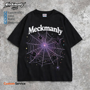 T-shirt noir pour homme Meckmanly, imprimé toile d'araignée, manches courtes, col rond, coupe ample décontractée, tissu jersey 100% coton - Product Image 1
