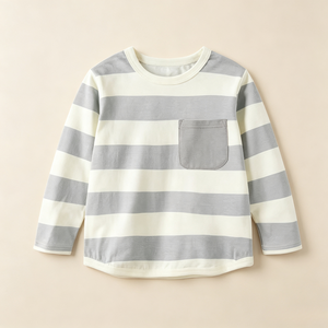 T-<span class=keywords><strong>shirt</strong></span> à manches longues en coton rayé pour enfant garçon, col rond, avec poche avant, décontracté, à porter au quotidien, printemps et automne - Product Image 3