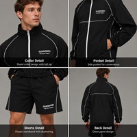 Ensemble short et veste de survêtement pour homme grande taille, 120 GSM, 100 % nylon, col montant, fermeture éclair intégrale, impression sérigraphique, streetwear, usine OEM