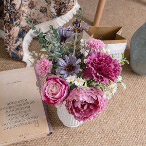 Bouquet de fleurs artificielles Lotus sous la lumière de la lune, pivoine rose, marguerite, décoration d'intérieur, accessoires de mariage CF02018 - Product Image 1